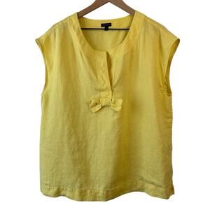 Talbots Women Top 16 Yellow 100% Linen Bow Sleeveless Tank Beach Resort